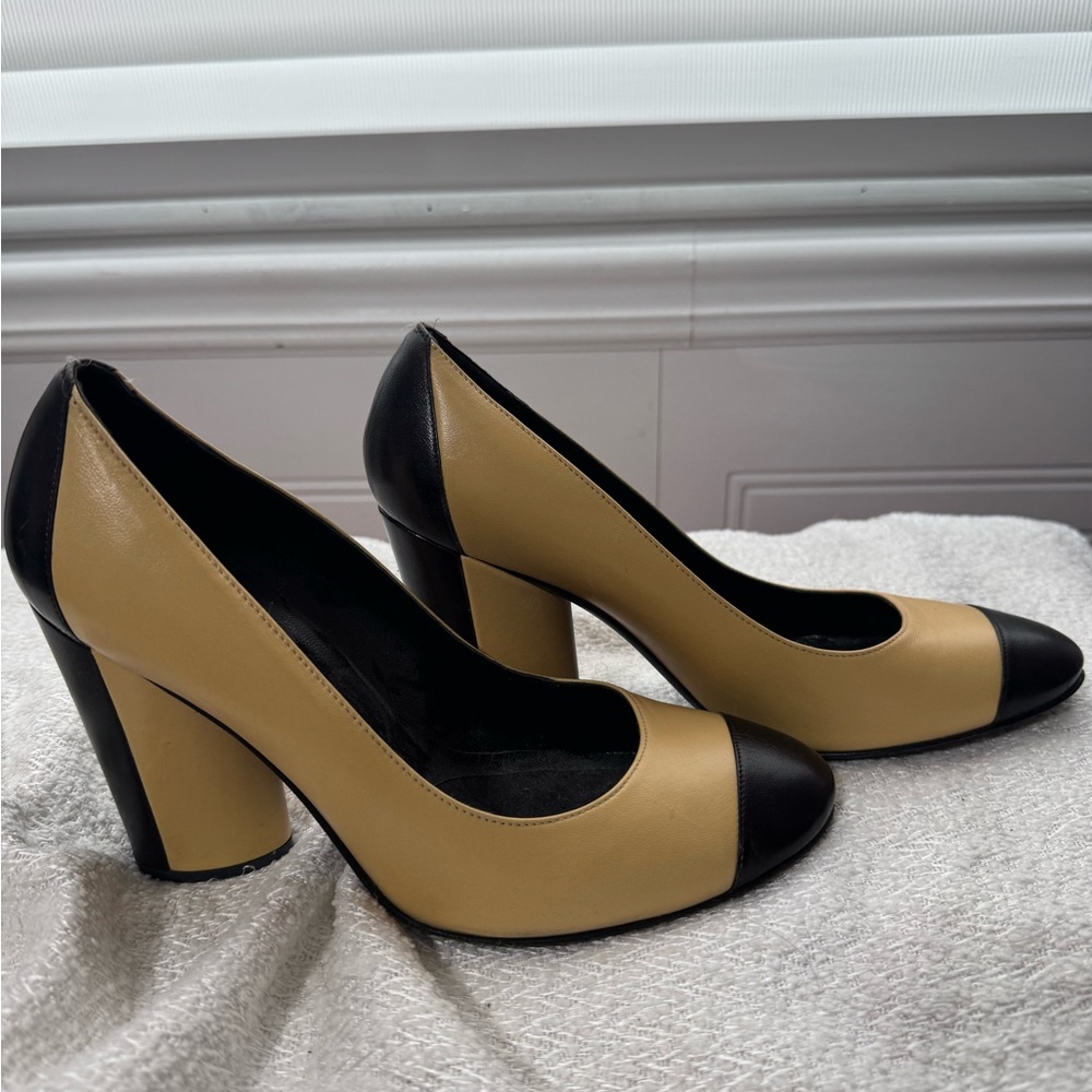 CHANEL Black and Tan Heels